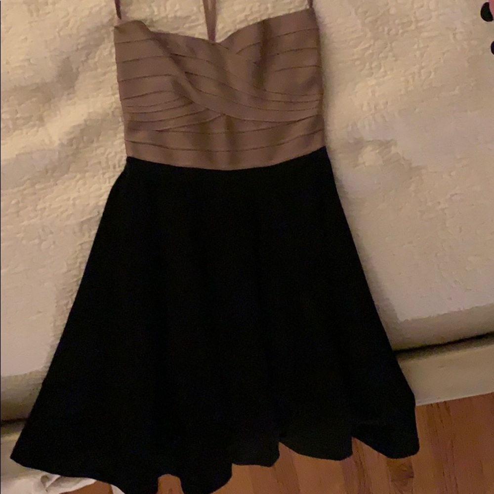 Bronze and black sweetheart neck strapless dress